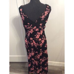Vintage Slip Dress Floral V Neck Made In USA Pink Black Ruffles Size XL Lined